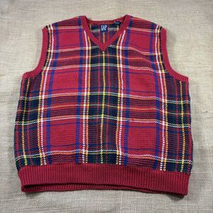Vintage Gap Men's V-Neck Thick Knit Multicolred Cotton Sweater Vest size Large